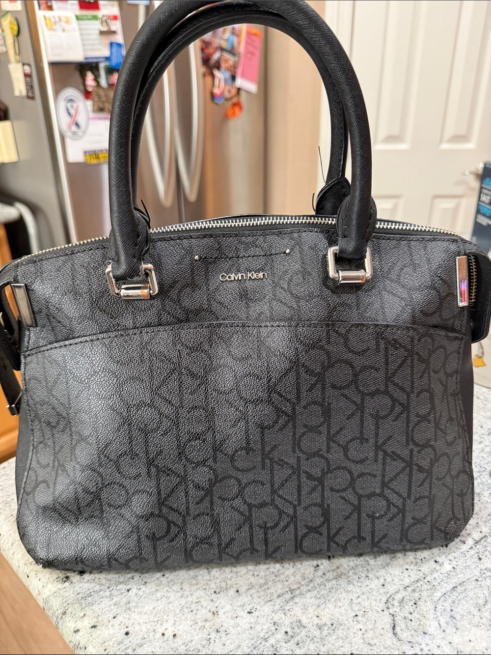 Vintage barely used Calvin Klein Gray Monogram Satchel with Silver Hardware